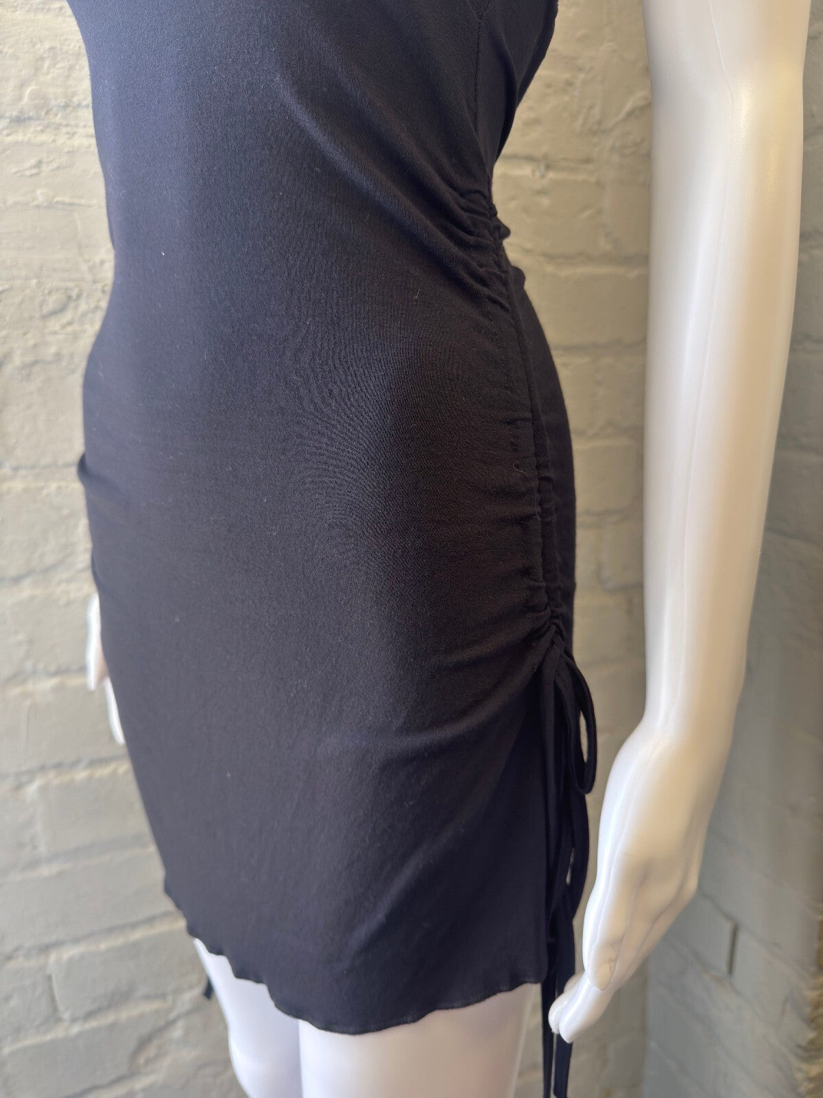 Black Halter Neck Mini Dress with Side Ruched Detail