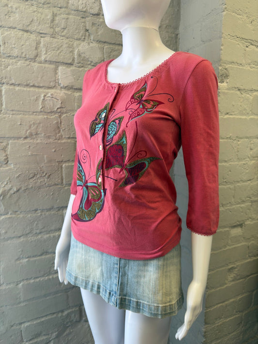 D&G Pink Butterfly Button-Up Top