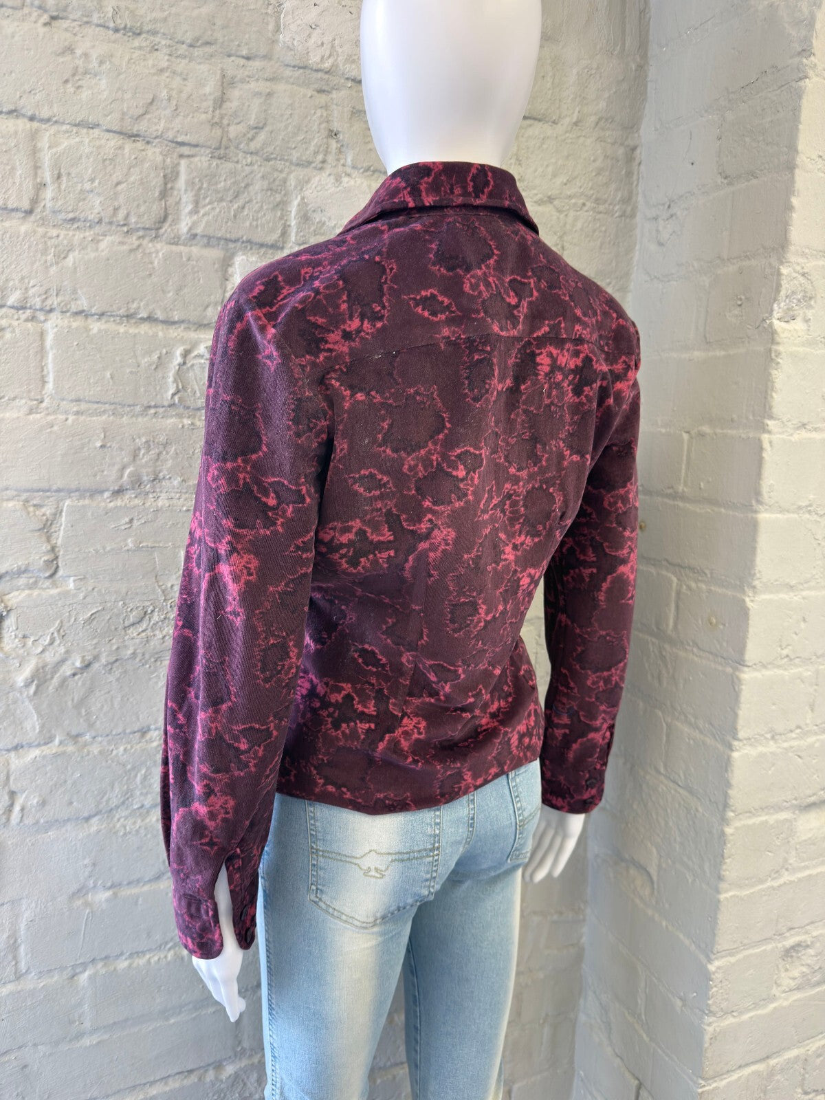 GAS Long Sleeve Button-Up Shirt in Burgundy and Pink