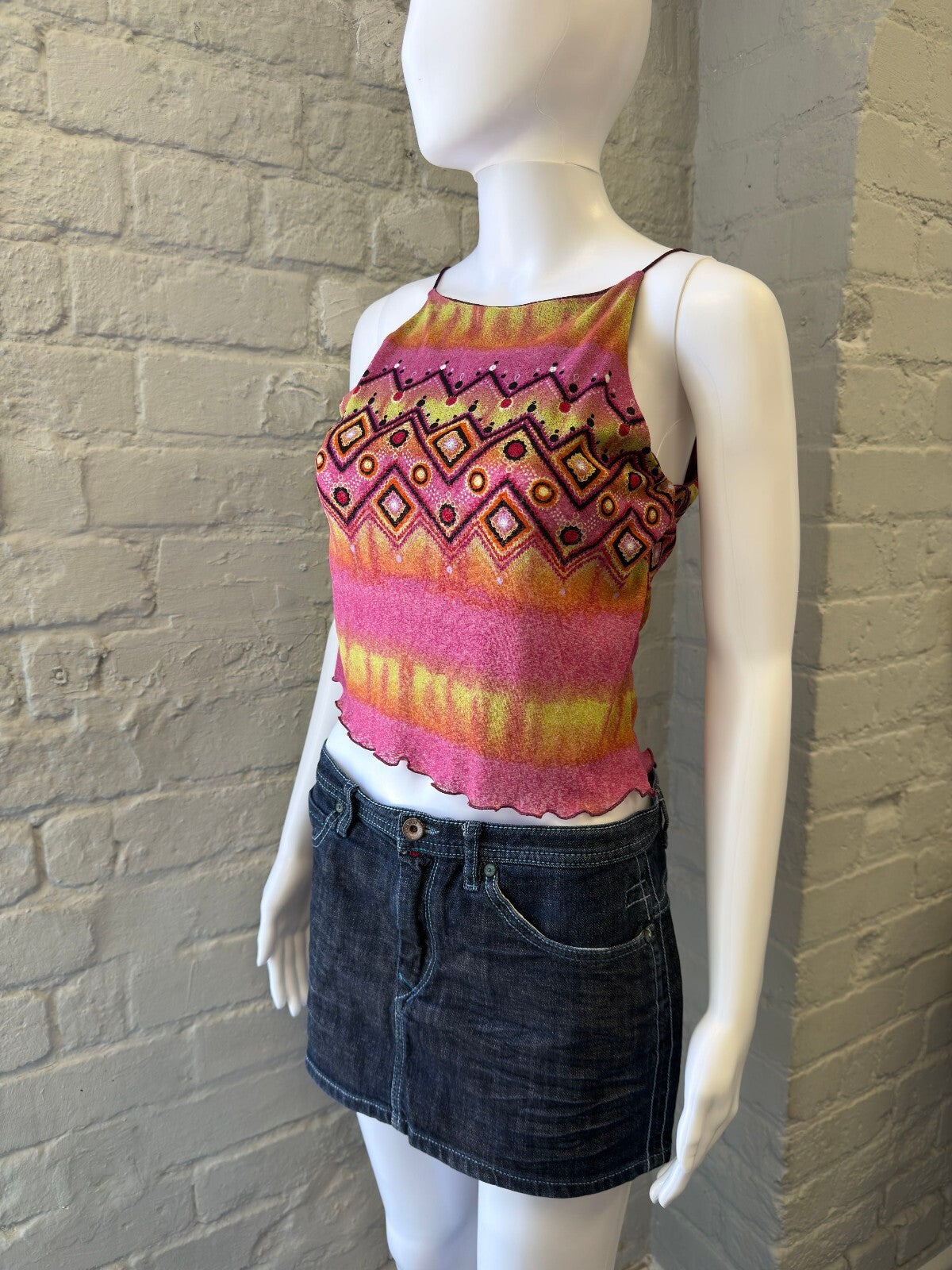 Guru Dark Denim Mini Skirt with Embellished Pockets