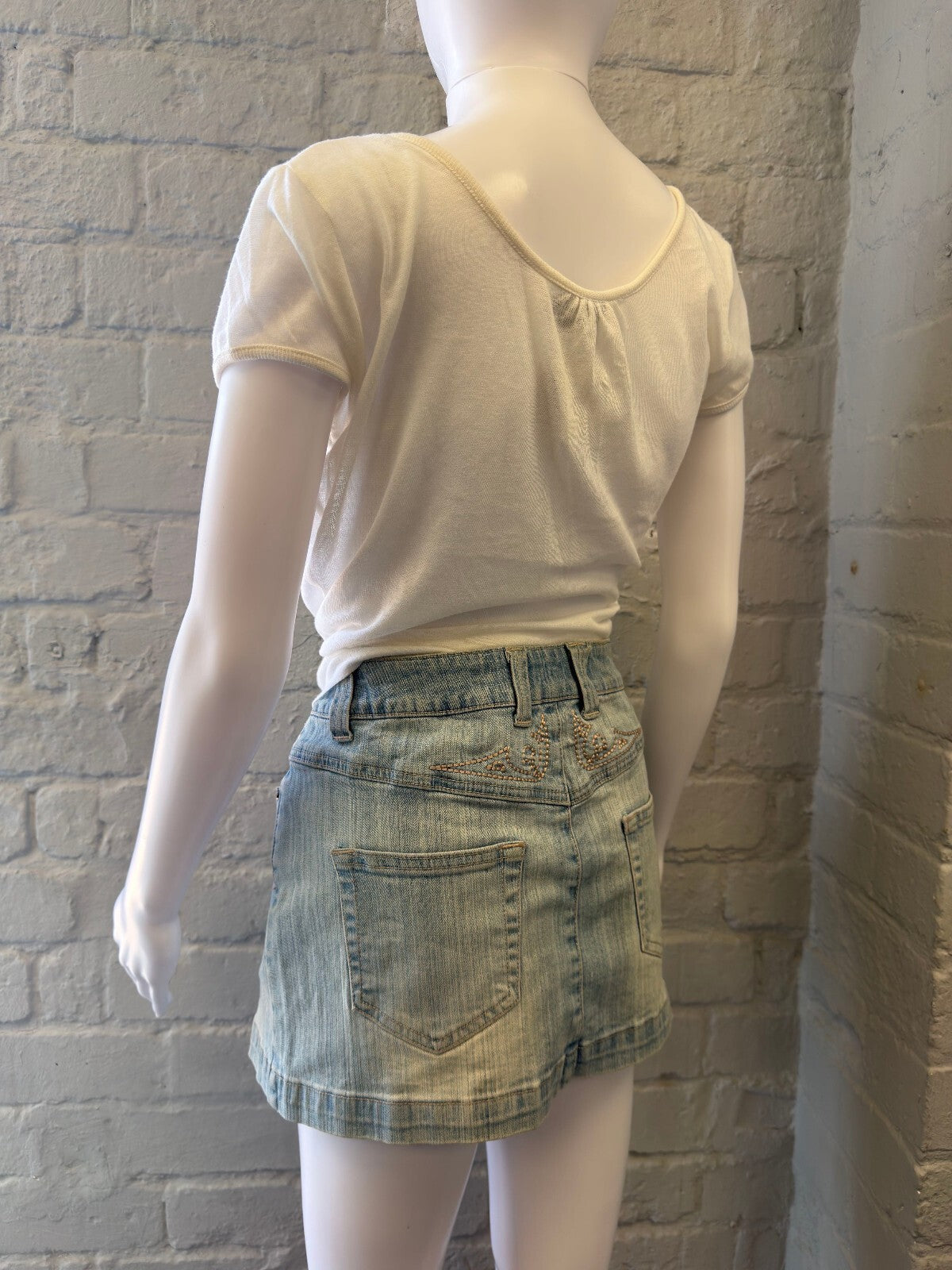 Light Blue Denim Mini Skirt with Lining Detail