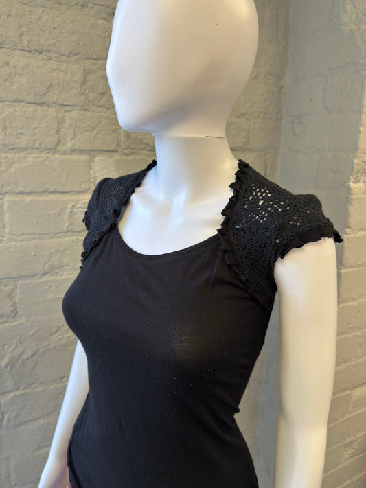Black Crochet Shoulder Detail Fitted Top