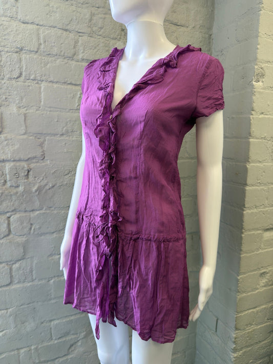 Purple Ruffle Trim Short Sleeve Dress
