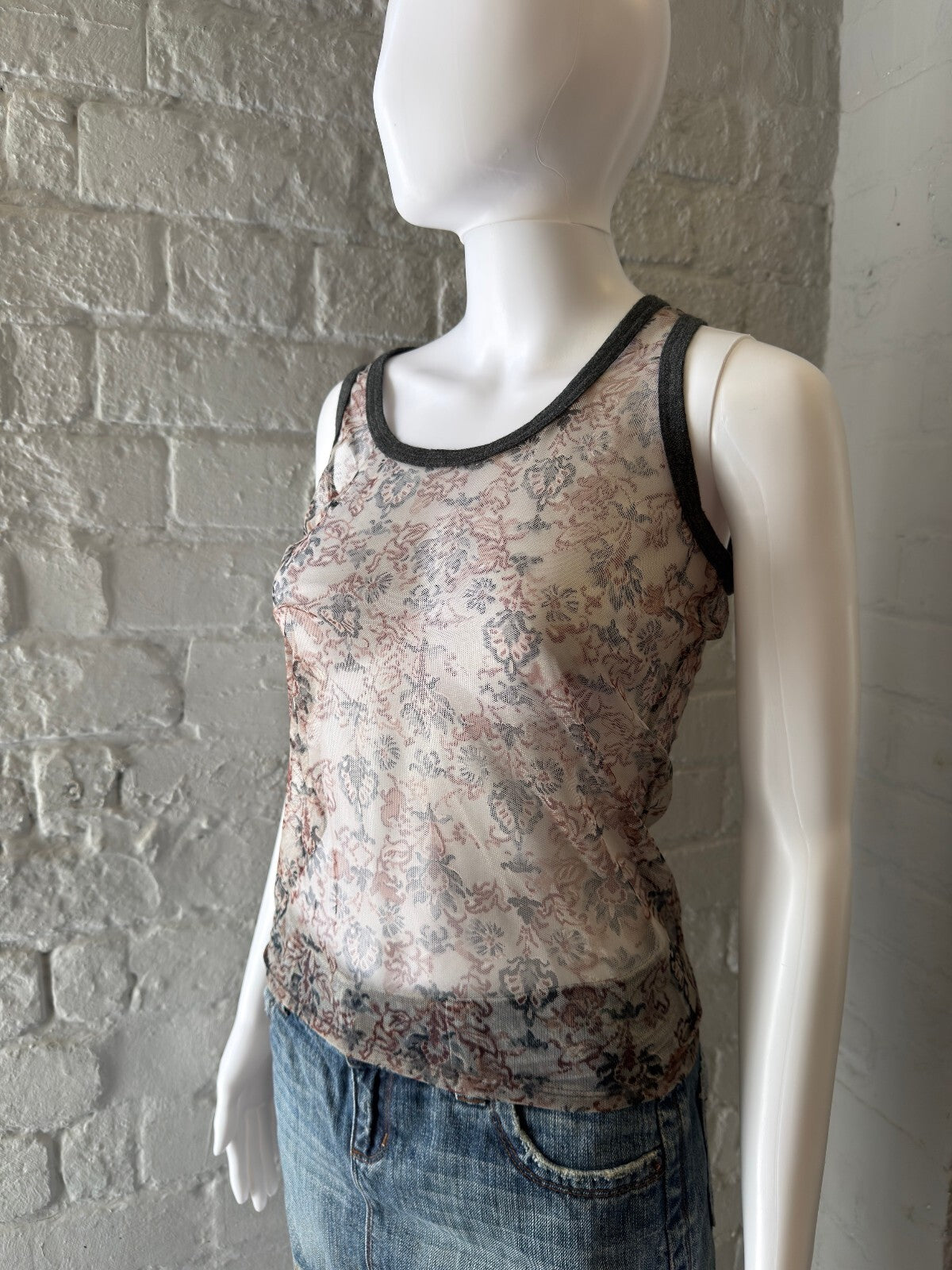 Kookaï Sheer Floral Mesh Tank Top
