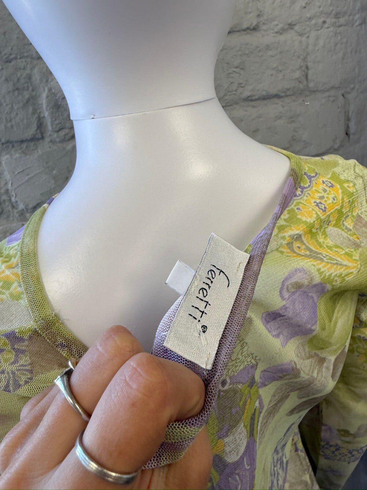 Green and Lilac Floral Print Long Sleeve Top