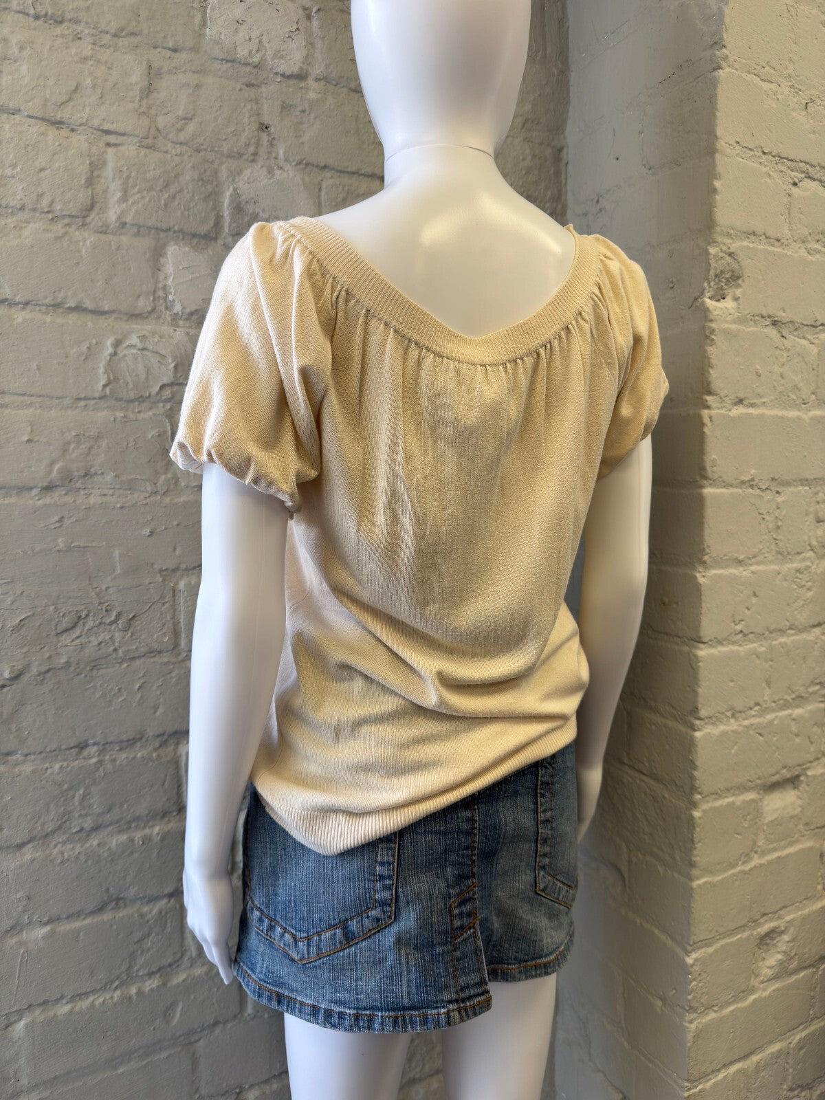 Cream Short Sleeve Button-Up Top