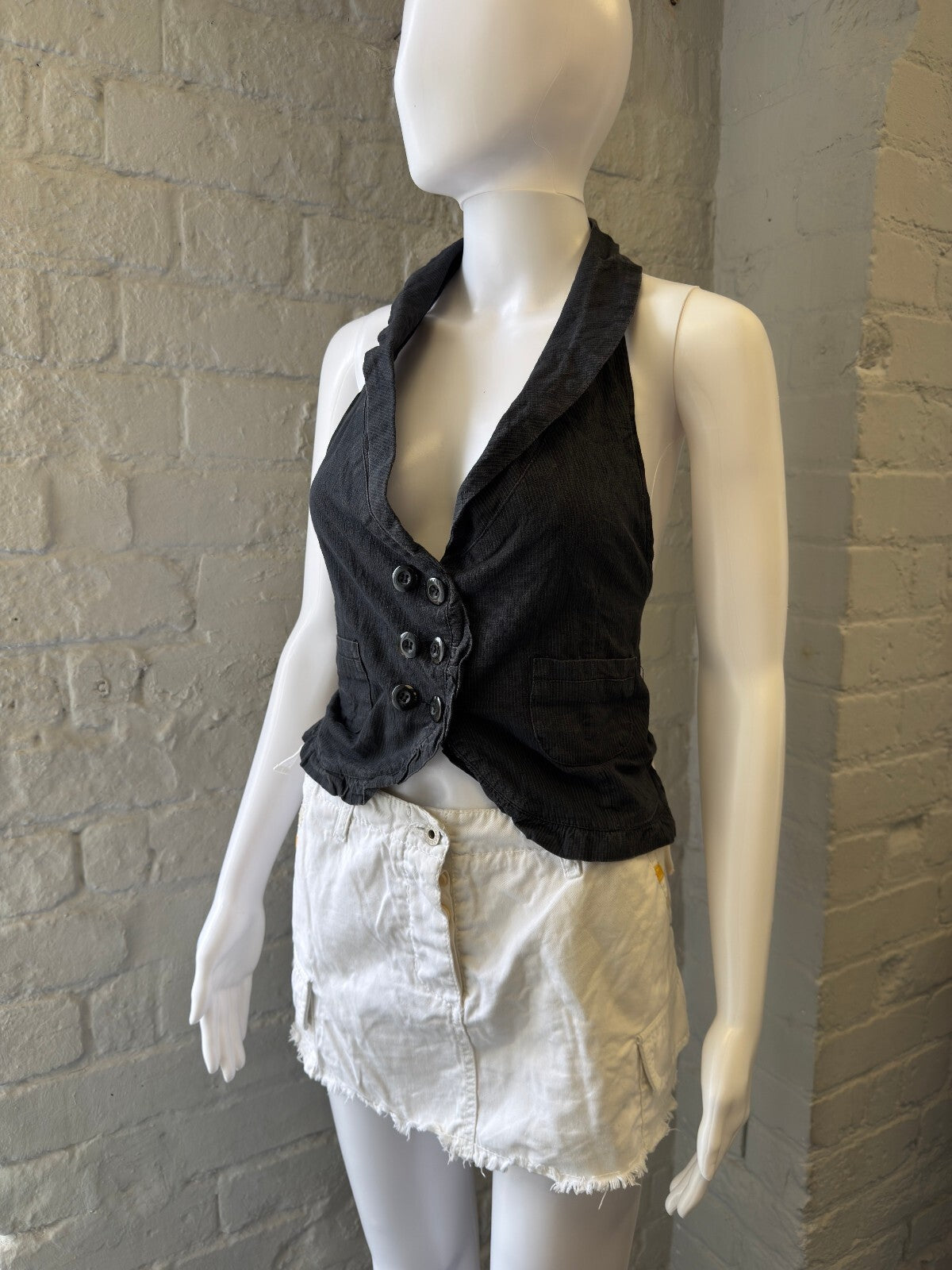 Dark Navy Blue Halter Neck Backless Top