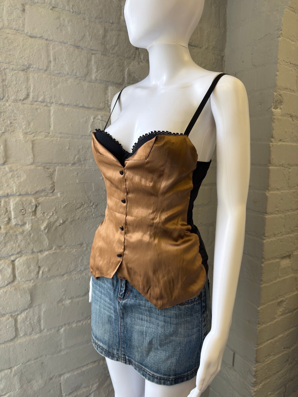 Intimissimi Brown Satin and Black Corset Top