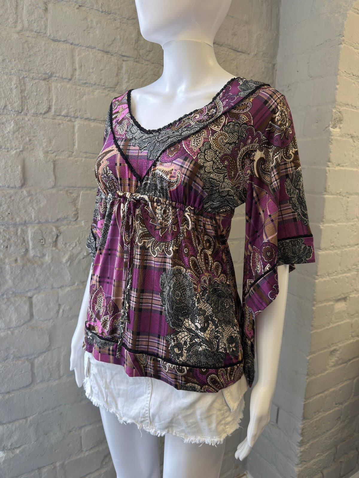 Purple Paisley and Plaid Patterned Top