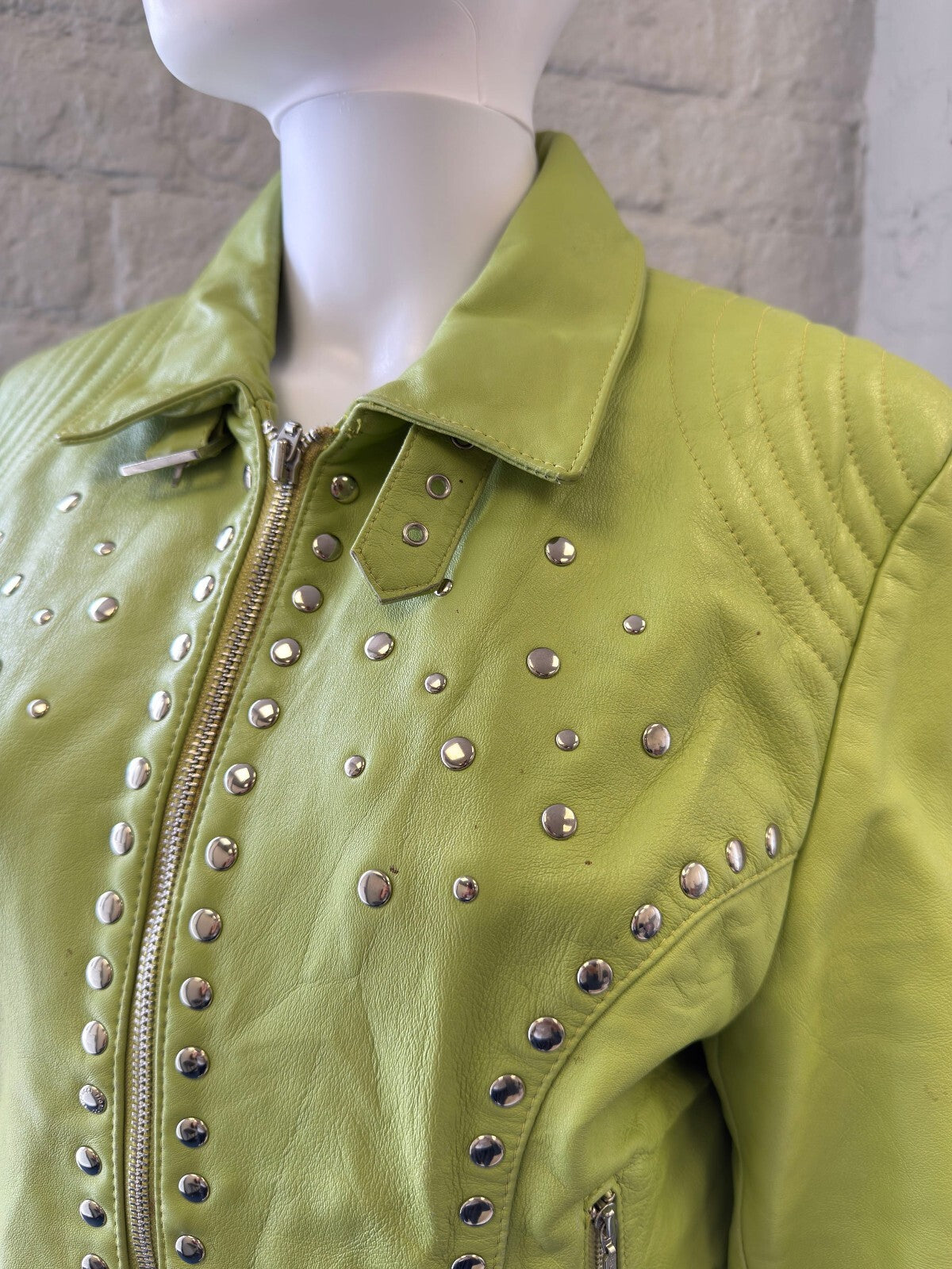 Lime Green Leather Studded Jacket