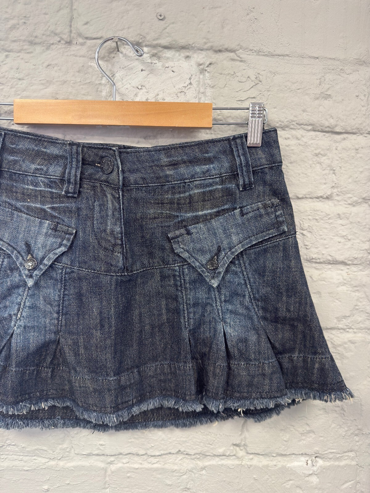 Denim Mini Skirt with Frayed Hem