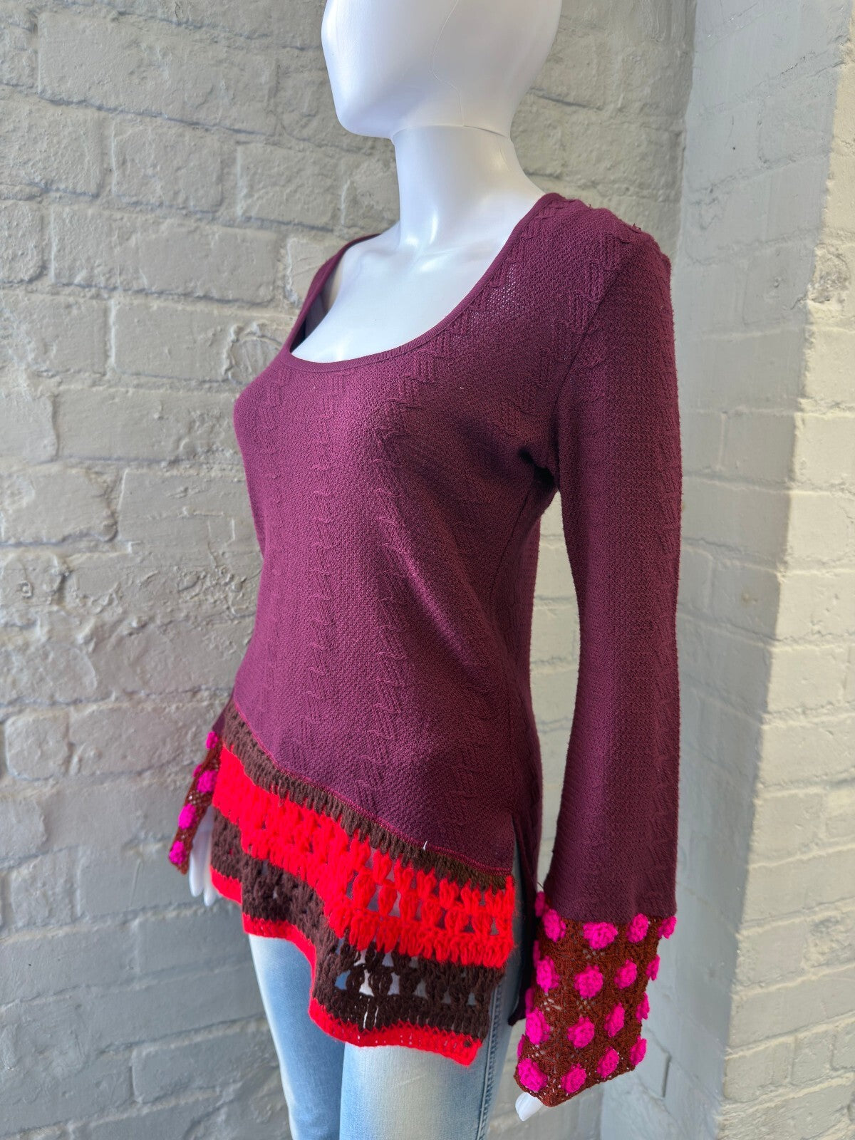 Custo Barcelona Purple Knit Jumper with Crochet Hem and Cuffs