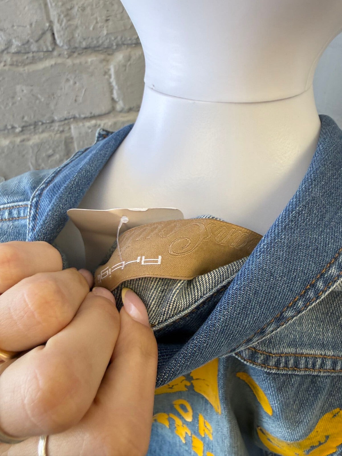Artigli Blue Denim Jacket with Yellow Back Print