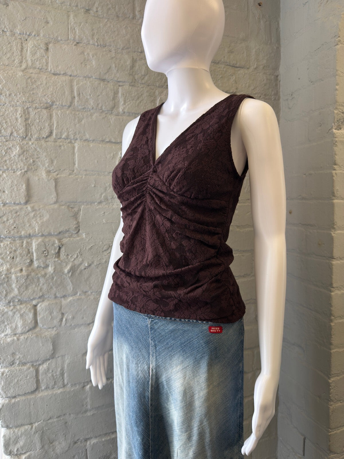 Rampage Brown Lace Sleeveless V-Neck Top