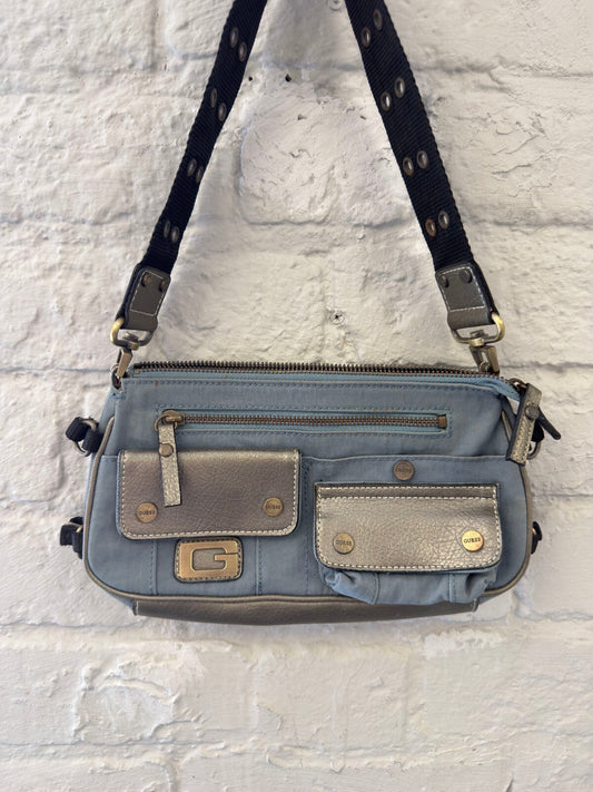Guess Blue and Silver Cargo Shoulder Bag