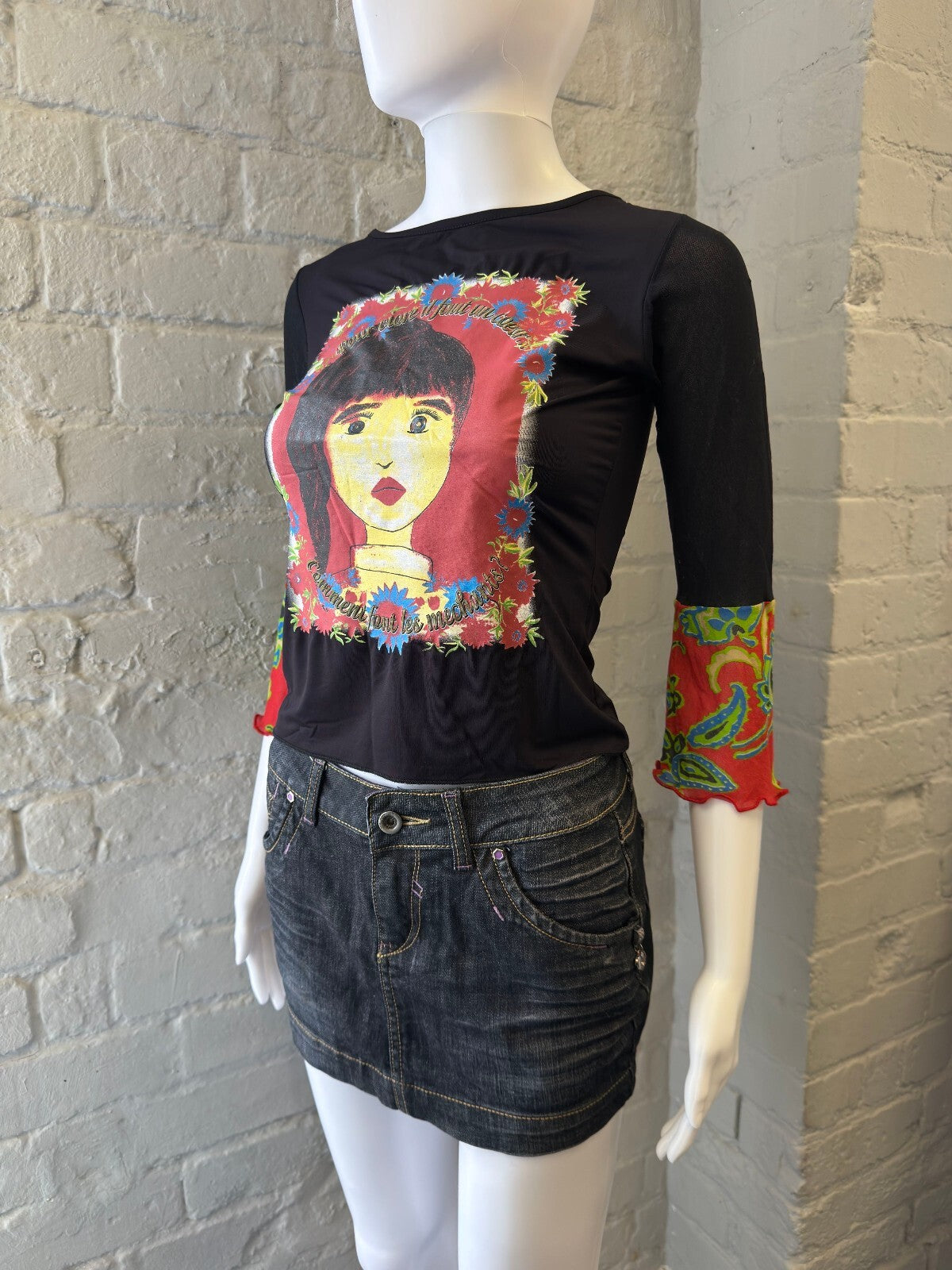 Denim Mini Skirt with Artistic Back Pocket Detail