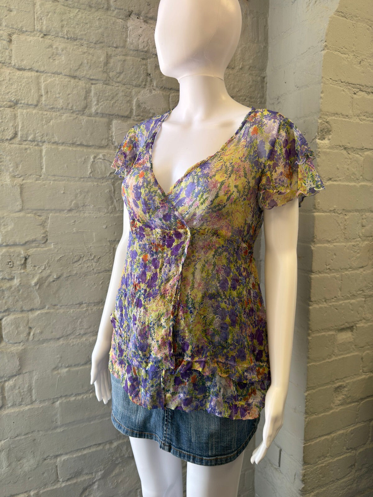 Floral Sheer Silk Wrap Blouse