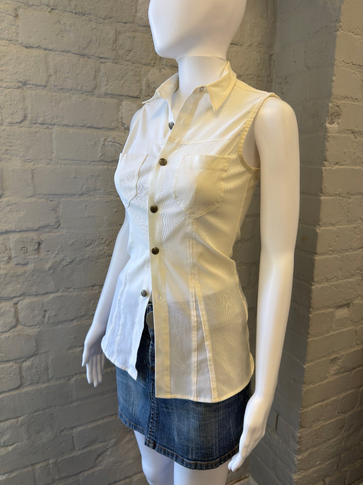 MFG Sleeveless Button-Up Shirt in Cream