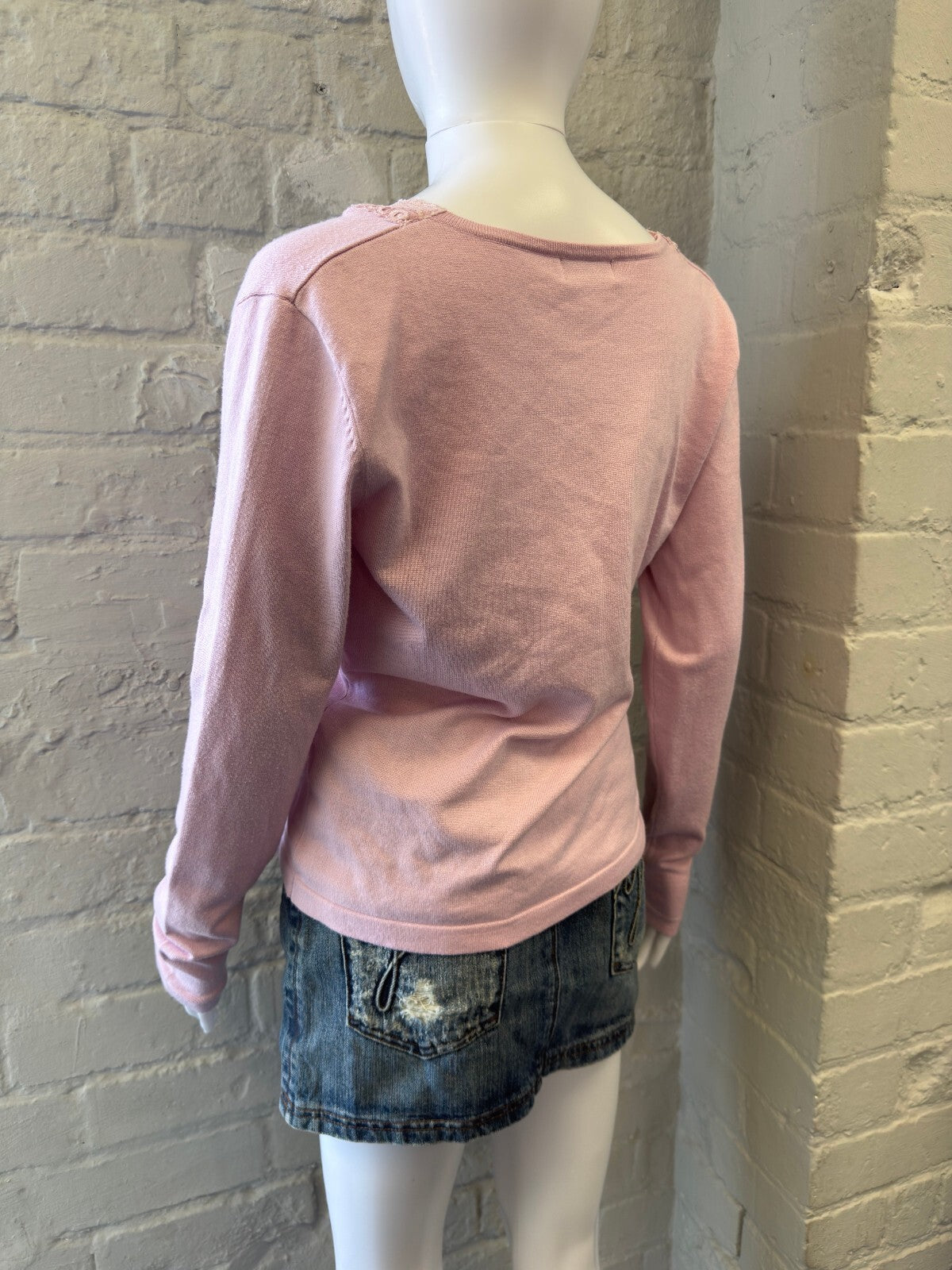 Pink Lace Trim Button-Up Cardigan