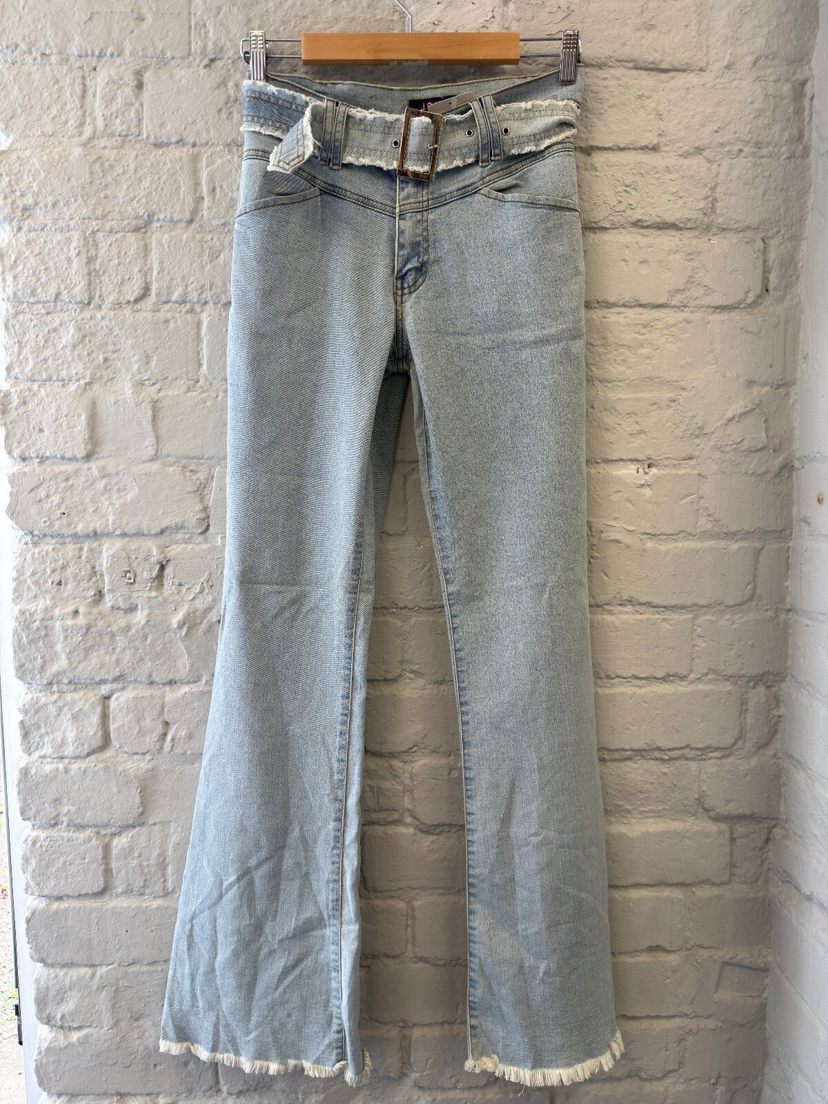 Light Blue Denim Flared Jeans with Belt