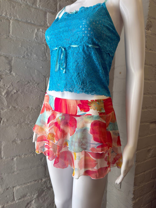Floral Layered Mesh Mini Skirt
