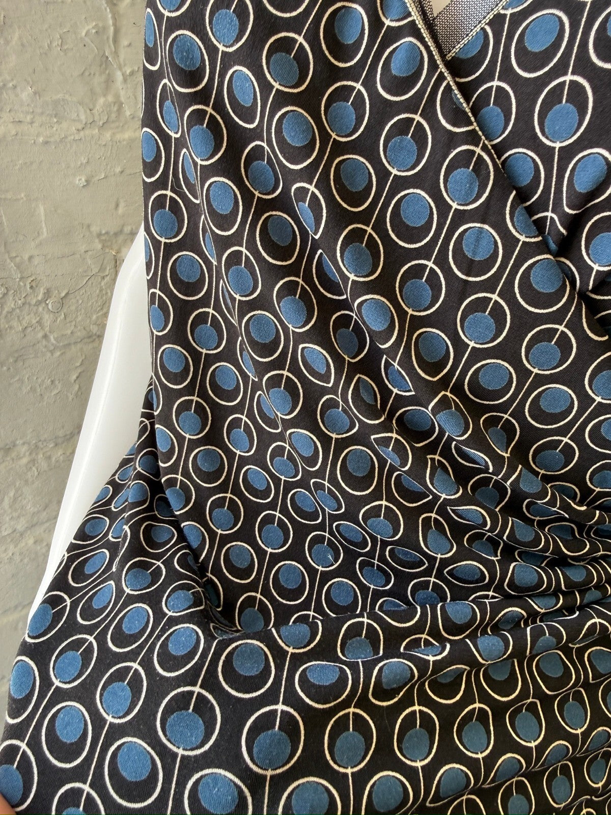 Black and Blue Geometric Print Ruched Top