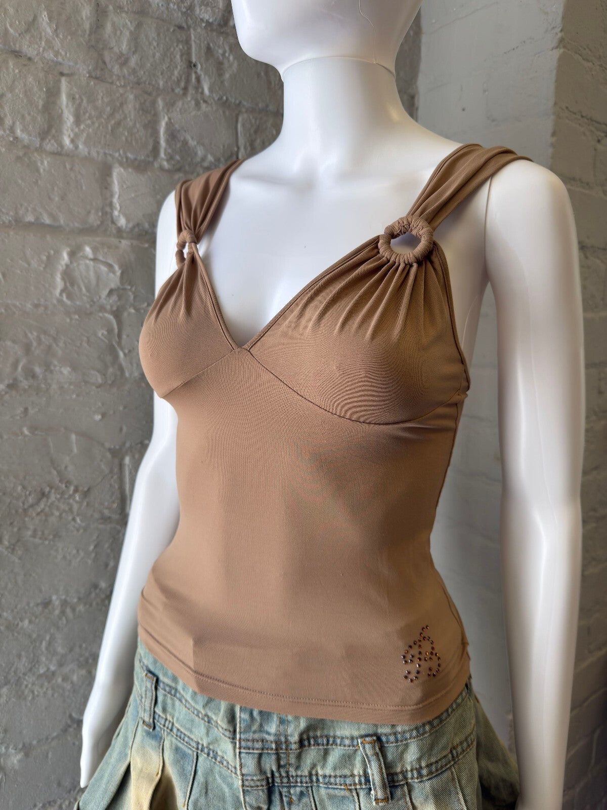 Blumarine Brown Stretch Tank Top with Ring Detail