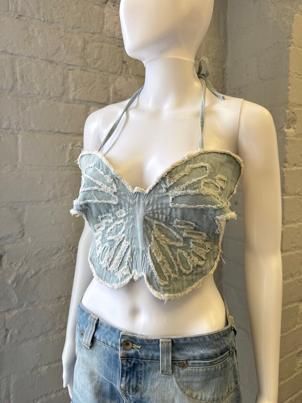 Butterfly Backless Halter Crop Top