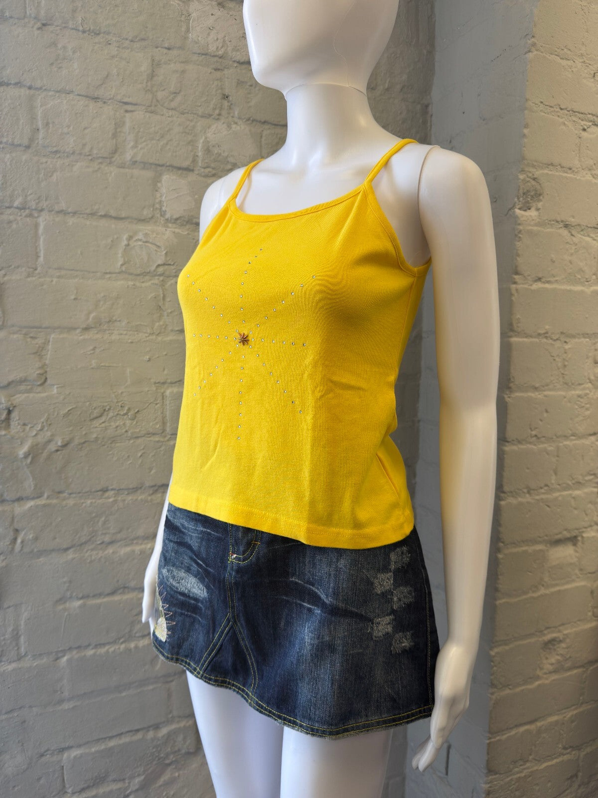 YellowSpaghetti Strap Tank Top with Rhinestone Star Design