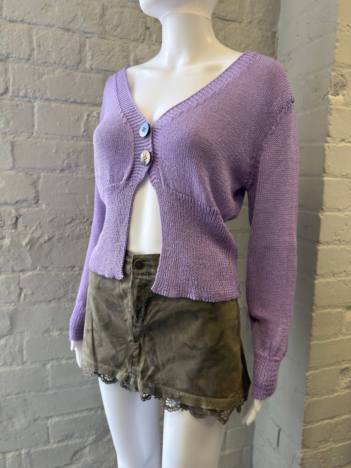 Lilac Purple V-Neck Cropped Knit Cardigan