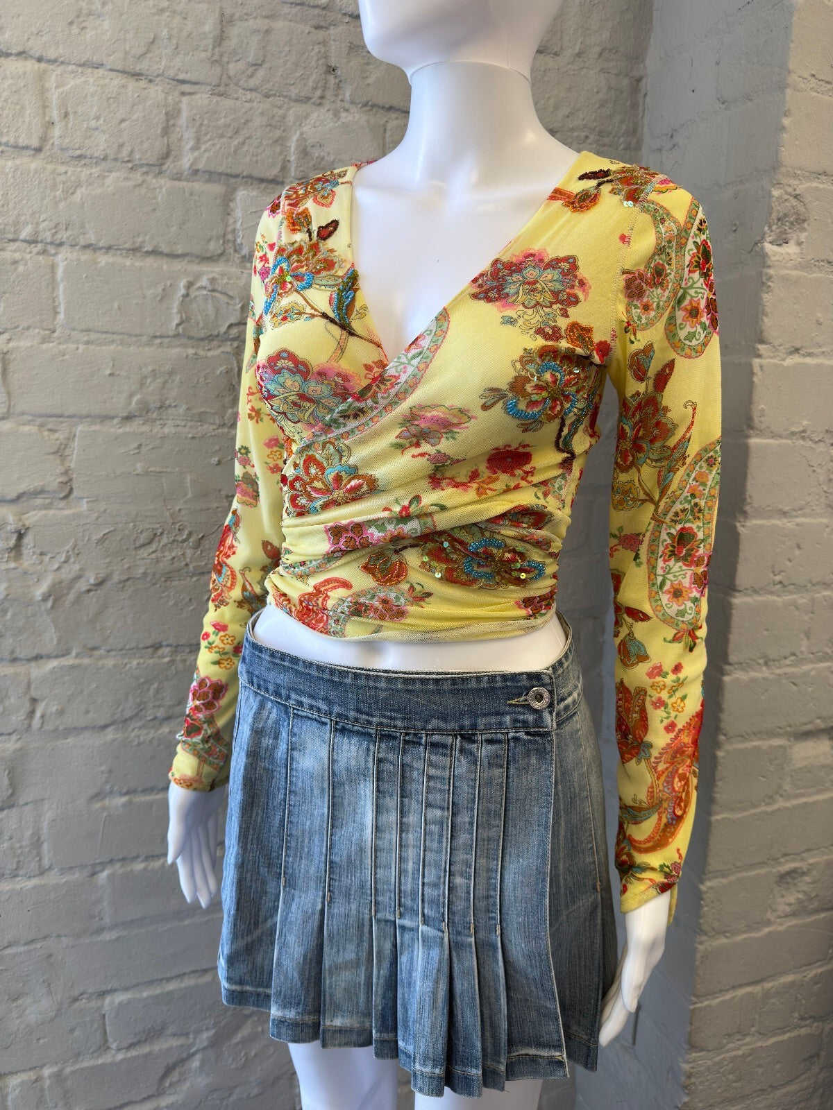 Yellow Floral Long Sleeve Fairy Wrap Top