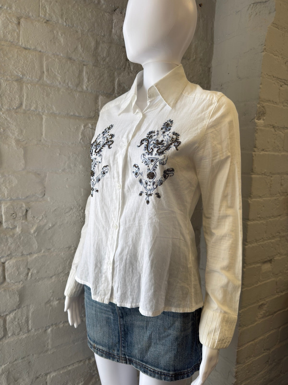 White Embroidered Button-Up Shirt