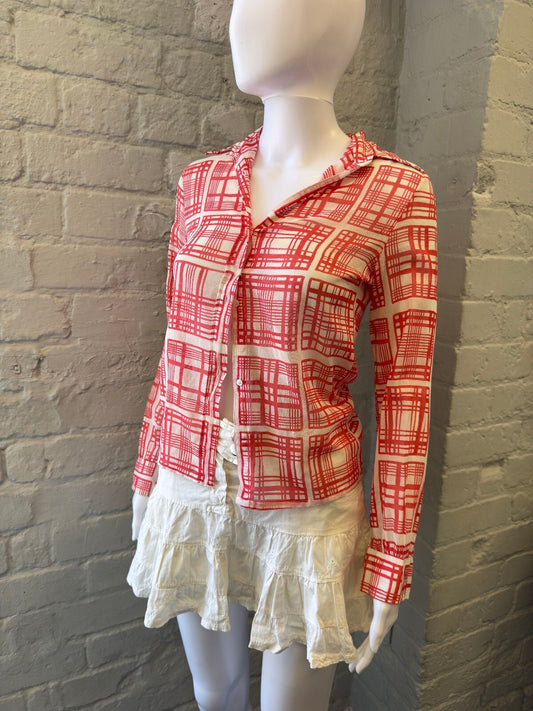Red and White Checkered Mesh Shirt