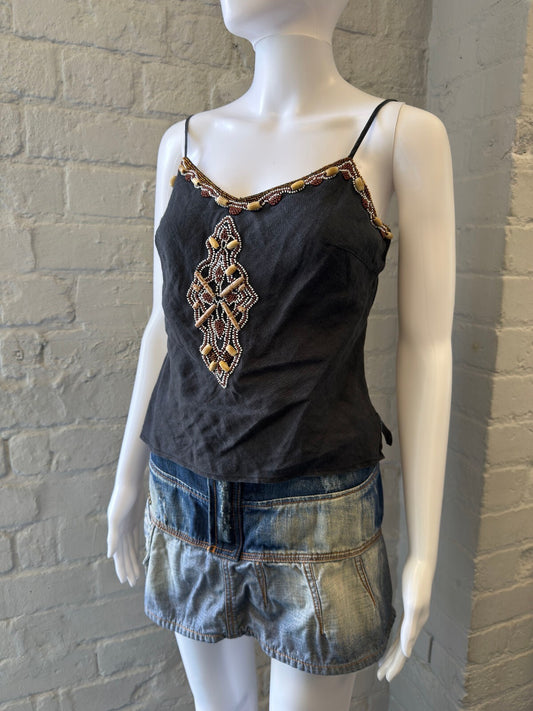 Derhy Beaded Embellished Spaghetti Strap Top
