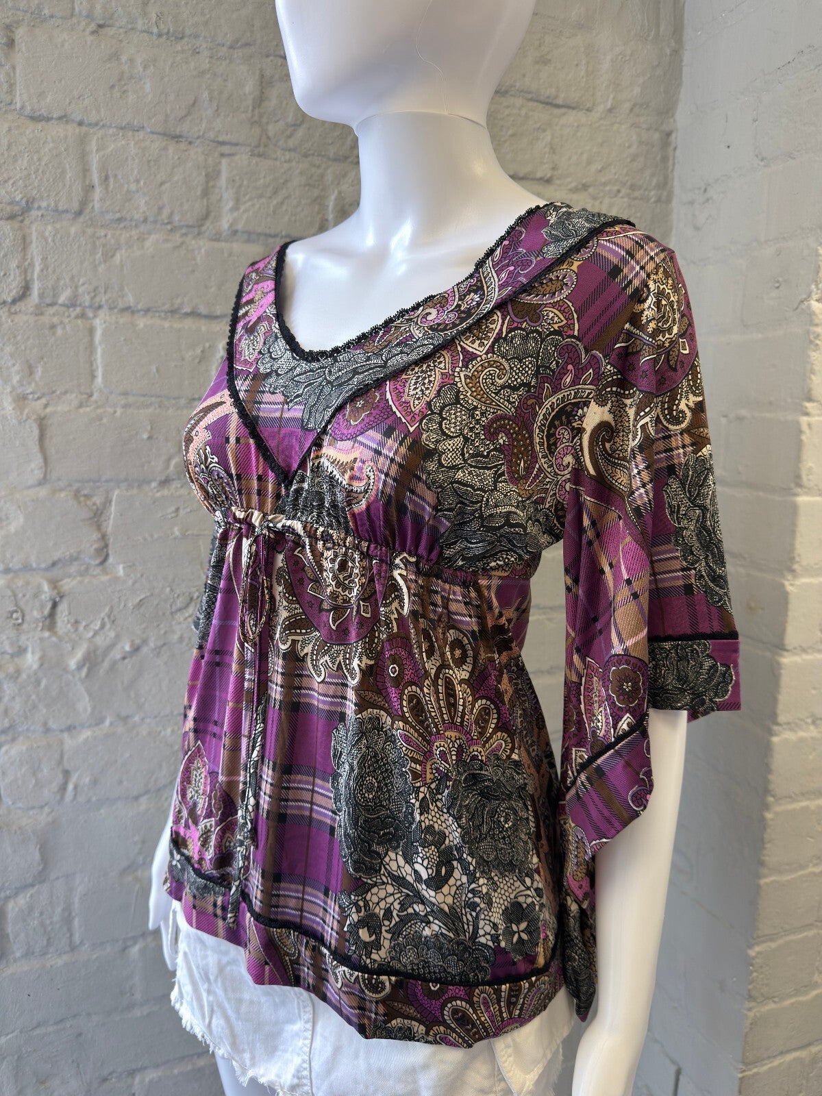 Purple Paisley and Plaid Patterned Top