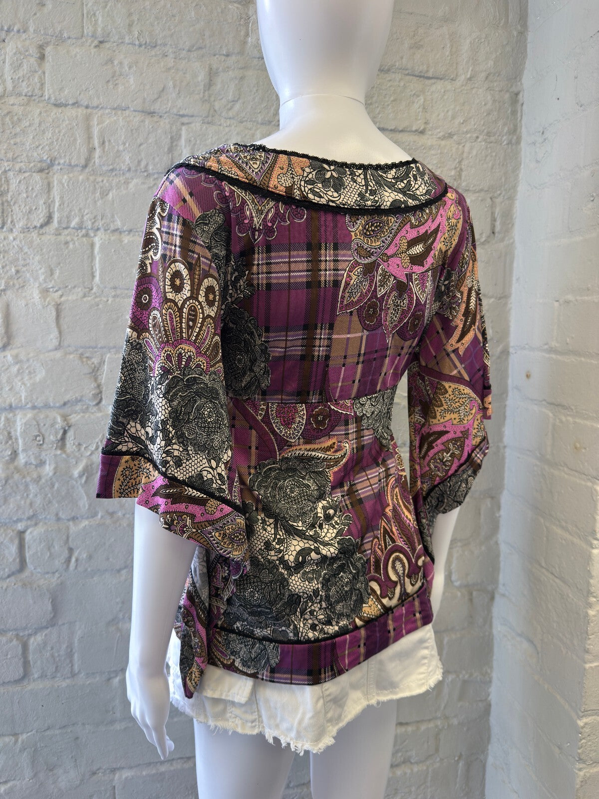 Purple Paisley and Plaid Patterned Top