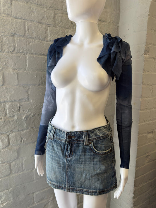 Blue Ruffled Sheer Bolero Shrug