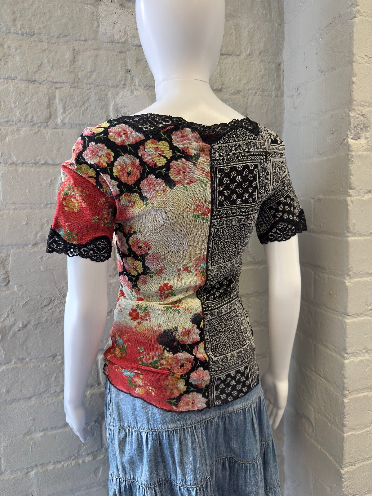Vintage Floral Patchwork Lace Trim Top