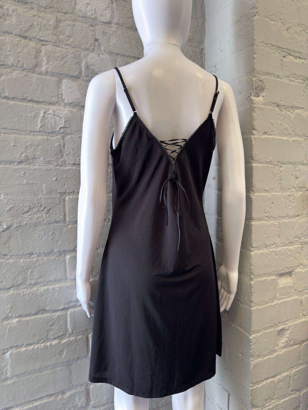 Black Slinky Slip Dress with Lace-Up Back