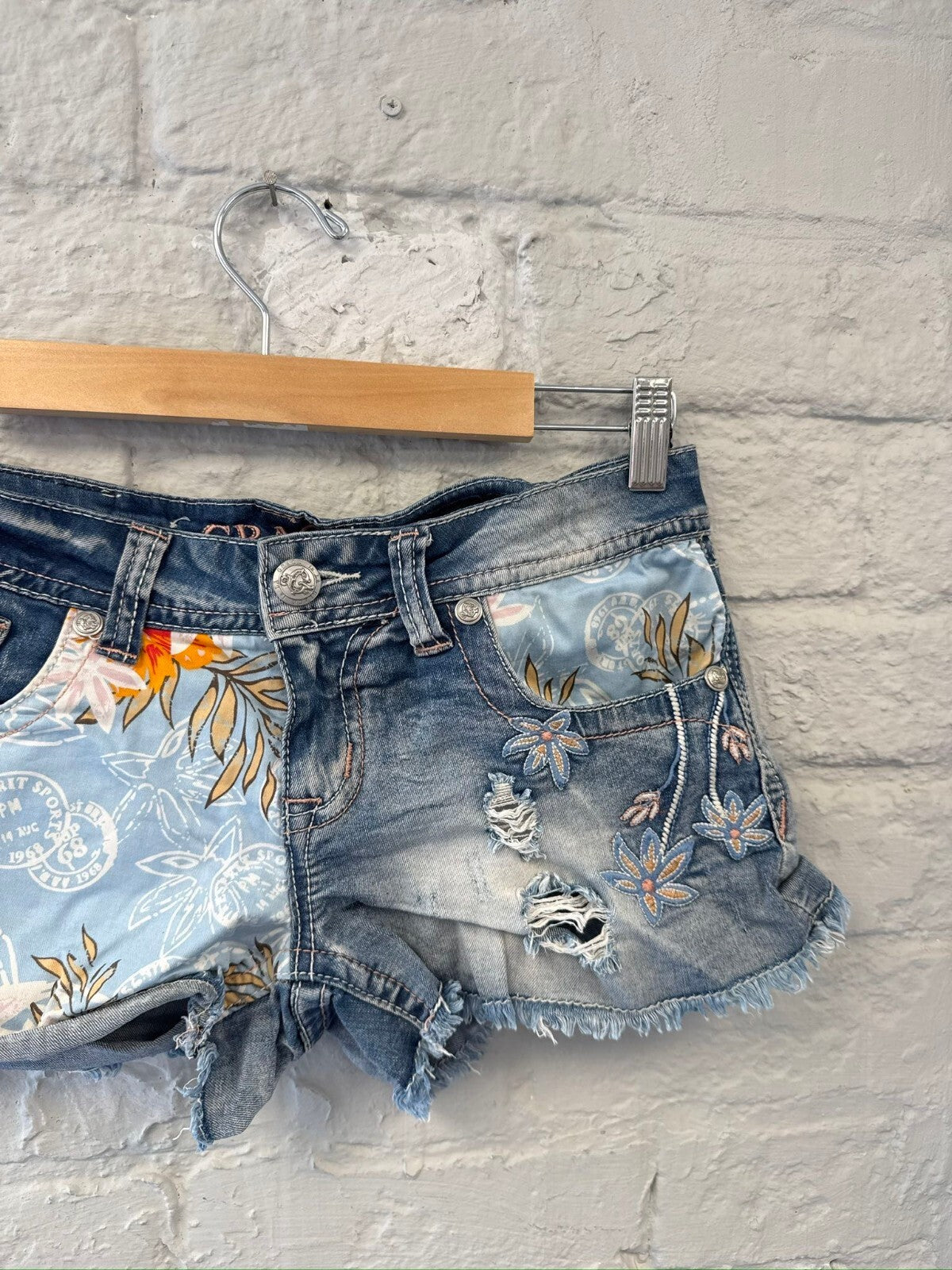 Mini Denim Shorts with Floral Patchwork