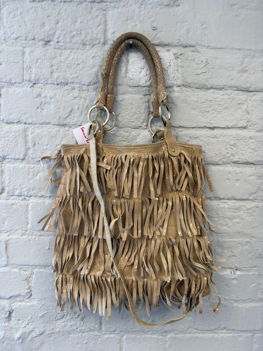 Beige Fringe Shoulder Bag with Snake Texture