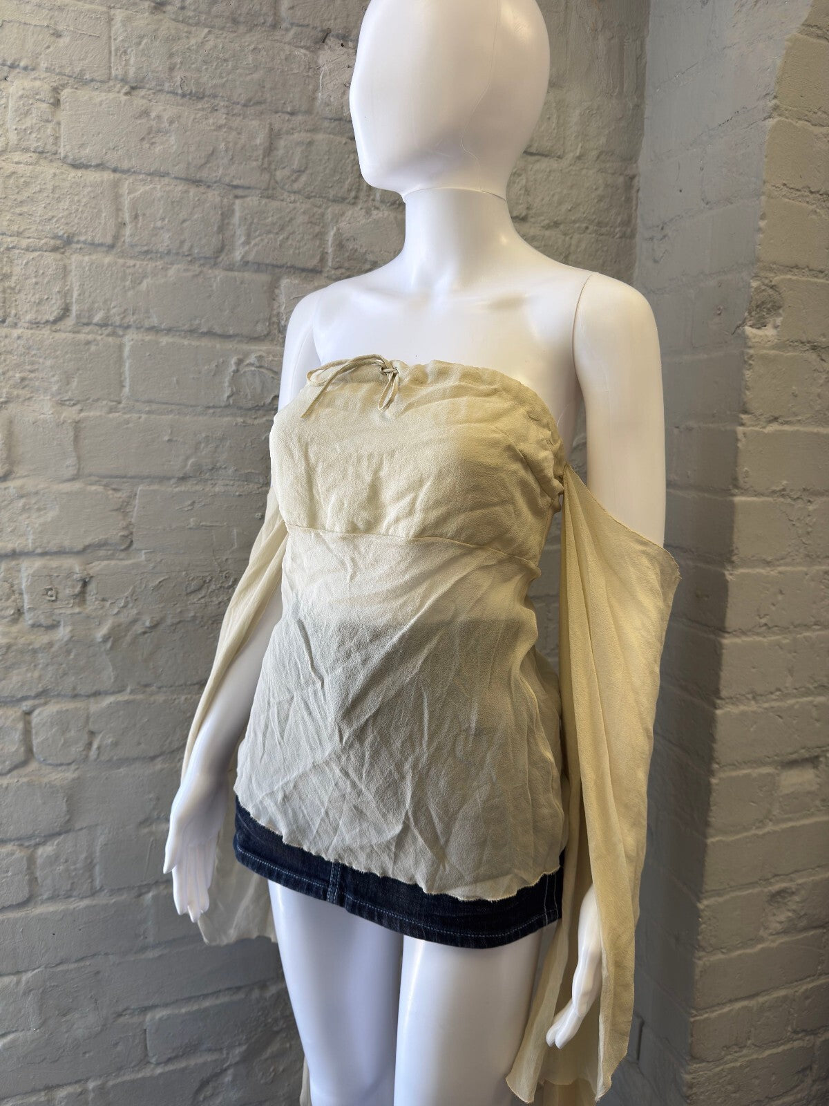 AnnaRita n Strapless Cream  Top with Draped Sleeves