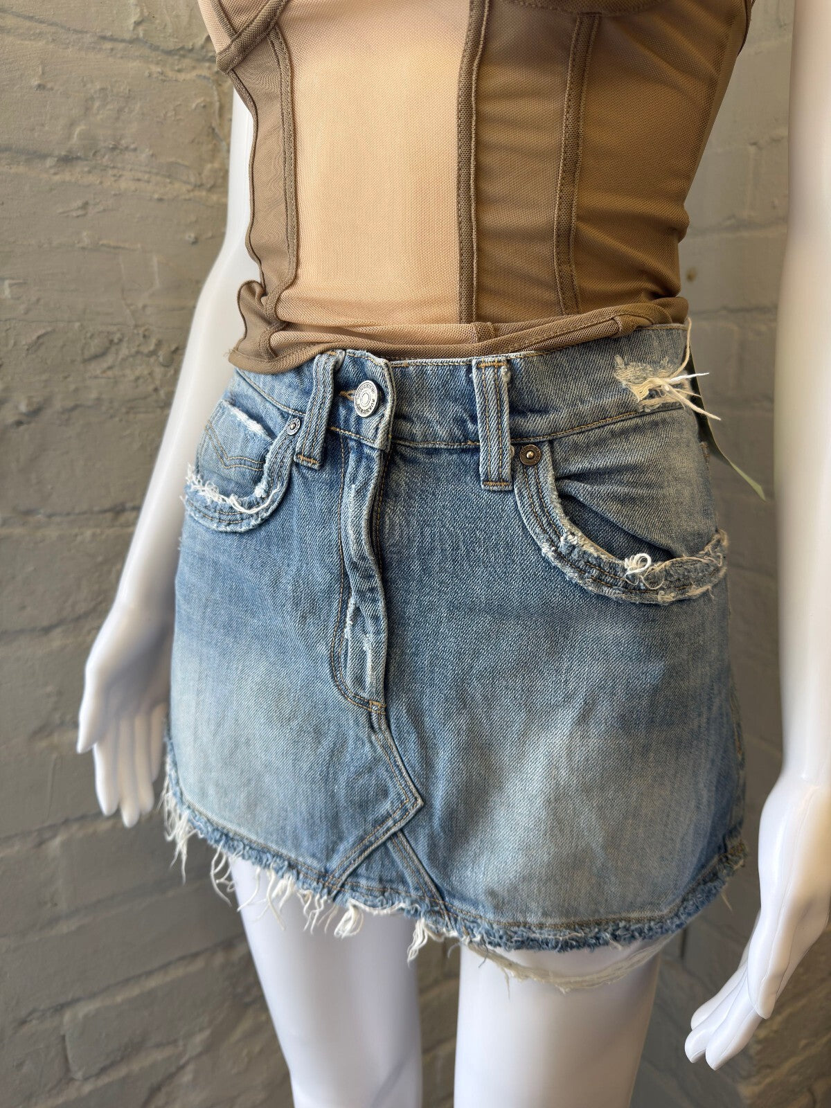 Burberry Brit Denim Mini Skirt with Frayed Hem