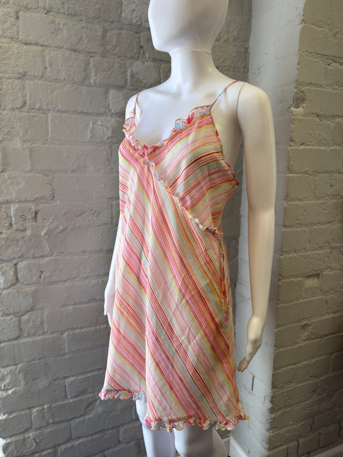 Striped Slip Dress with Ruffle Trim