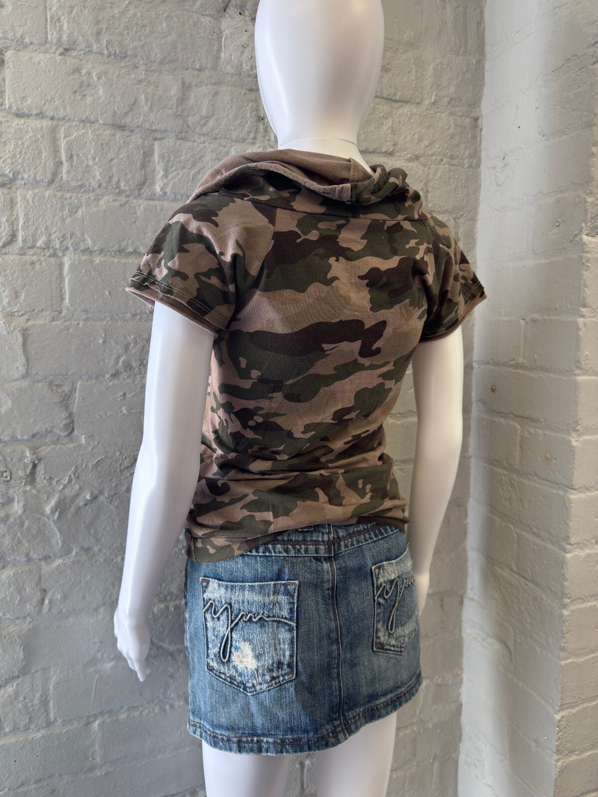 Camouflage Short Sleeve Hoodie Top