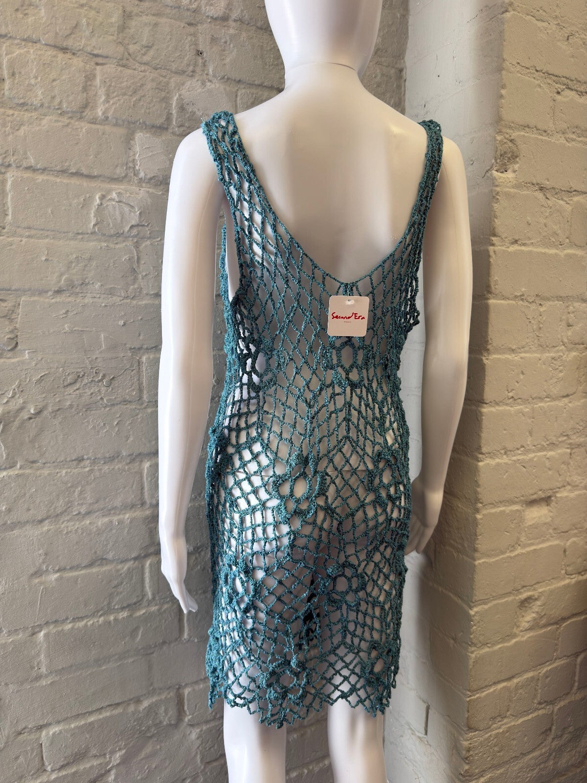 Crocheted Blue Floral Mesh Dress