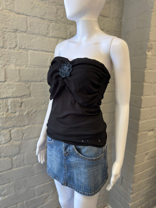 Made in Italy Black Bandeau with Floral Accent
