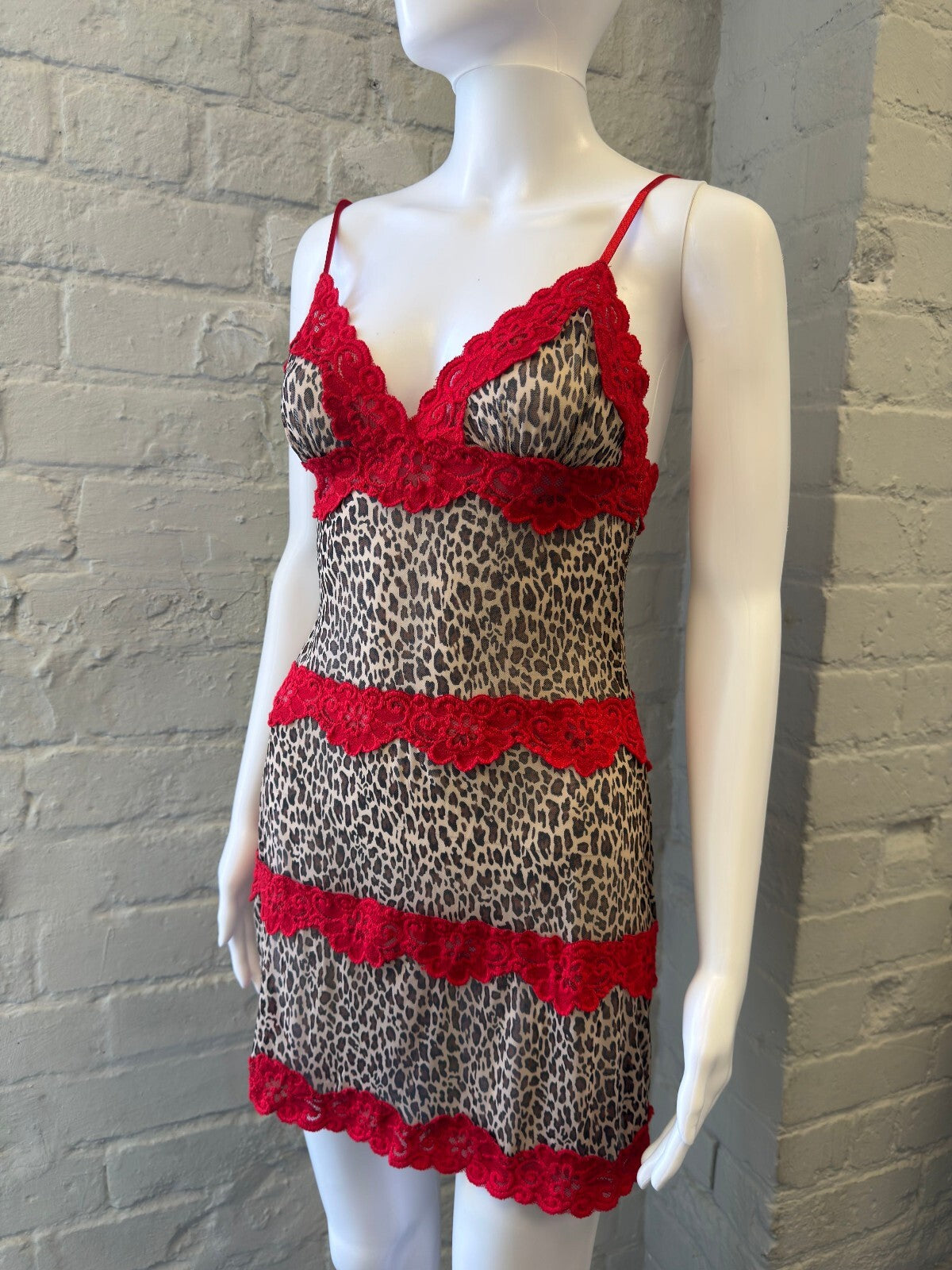 Rampage Leopard Print and Red Lace Slip Dress