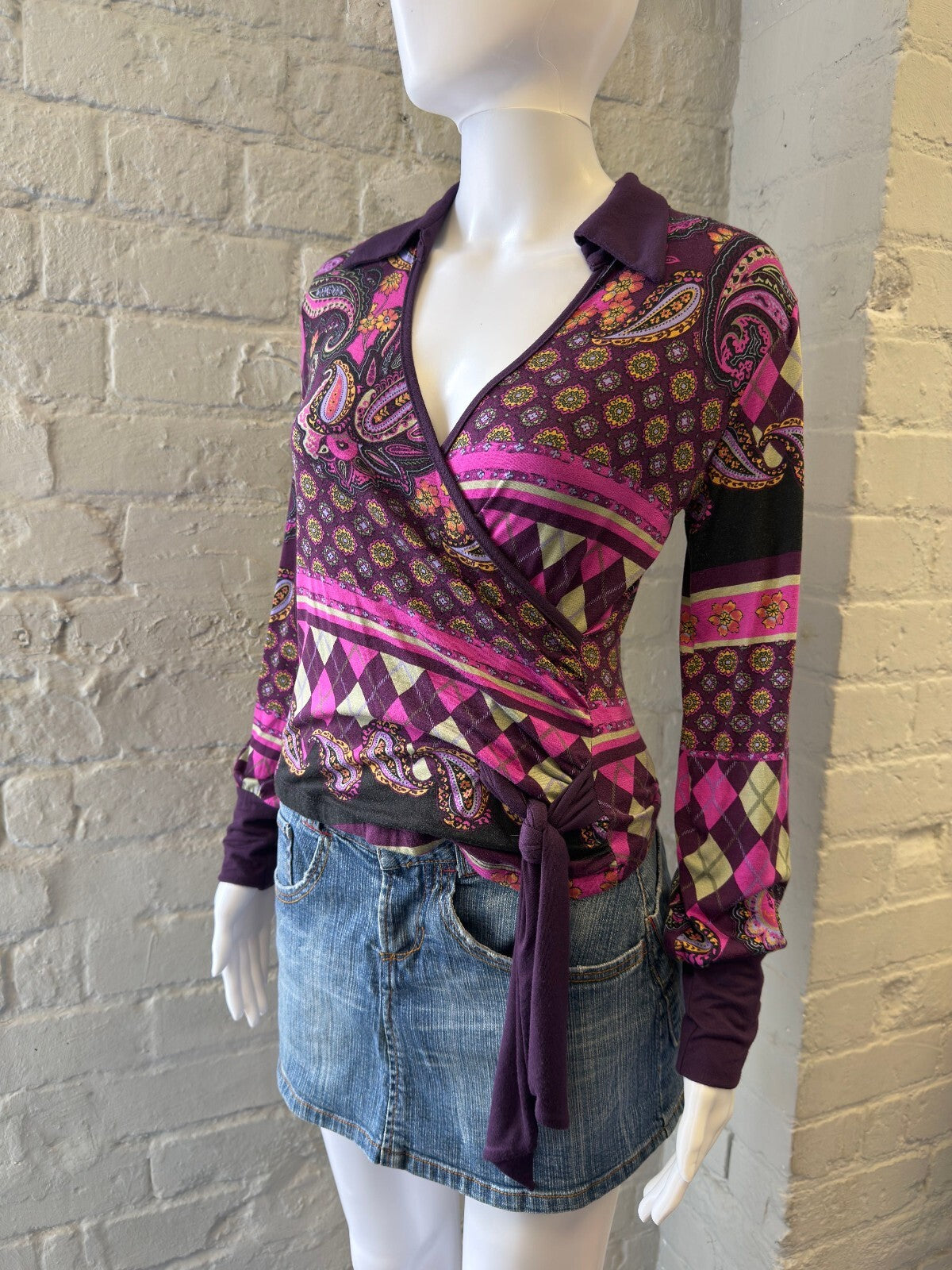 Purple Paisley Wrap Top with Tie Waist
