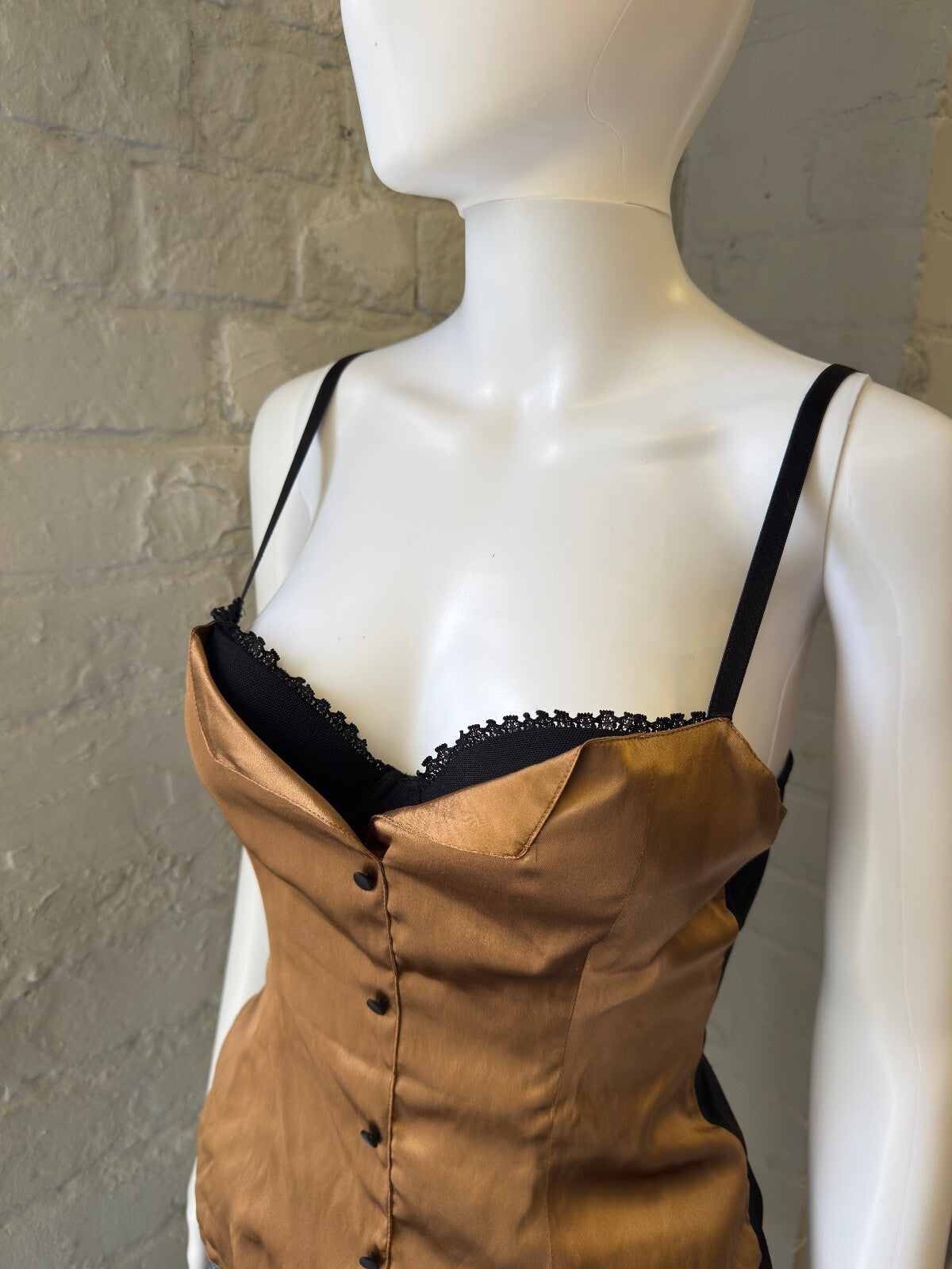 Intimissimi Brown Satin and Black Corset Top